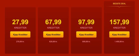 Skærmbillede af priserne hos LiveJasmin