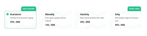 Skærmbillede af priserne hos Modent Match