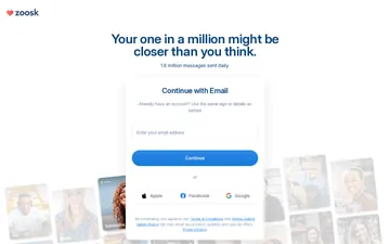 Skærmbillede af Zoosk-webstedet